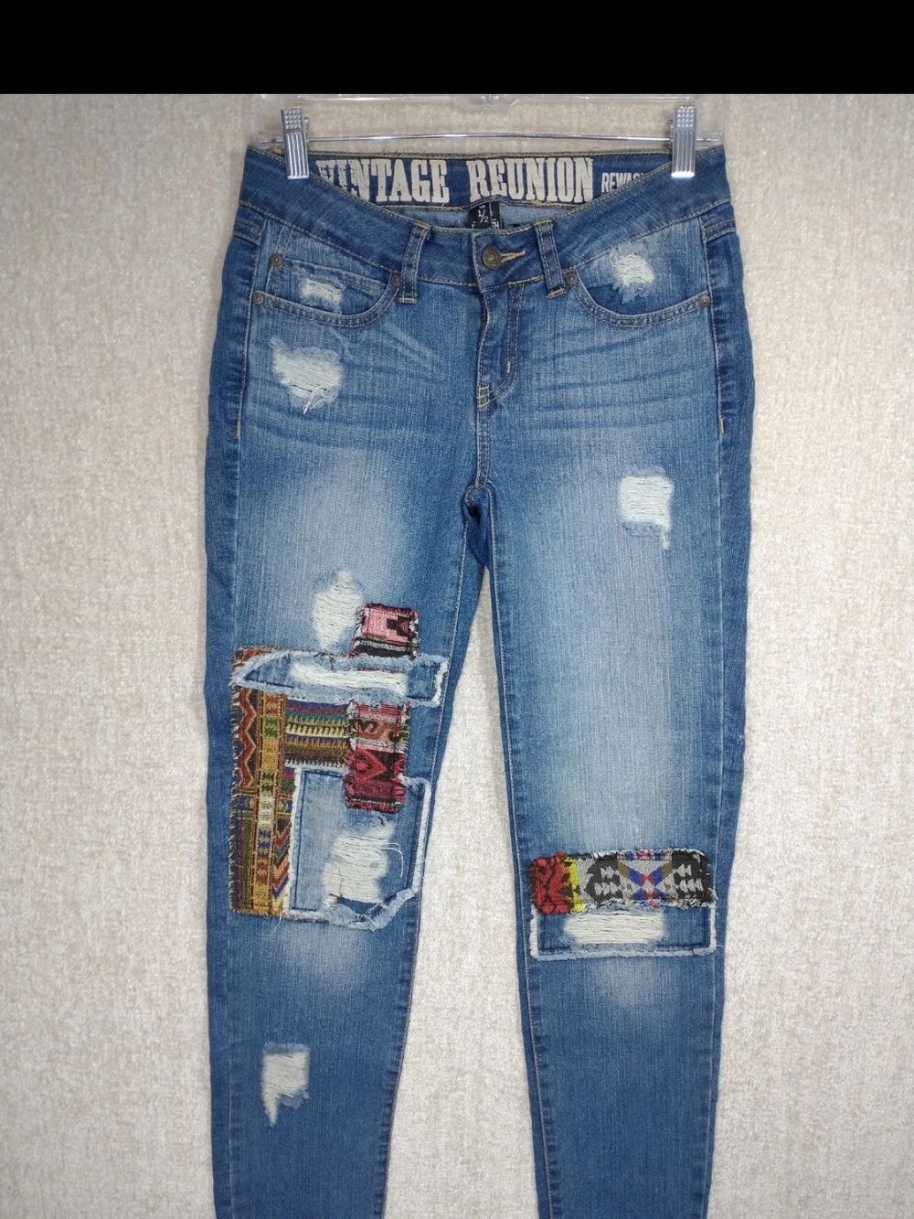 Rewash Blue Skinny Jeans with Colorful Patchwork